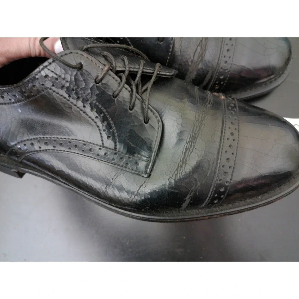 Dexter Cap Toe Oxford Mens 8 WW Black Leather Brogue Distressed Restoration!